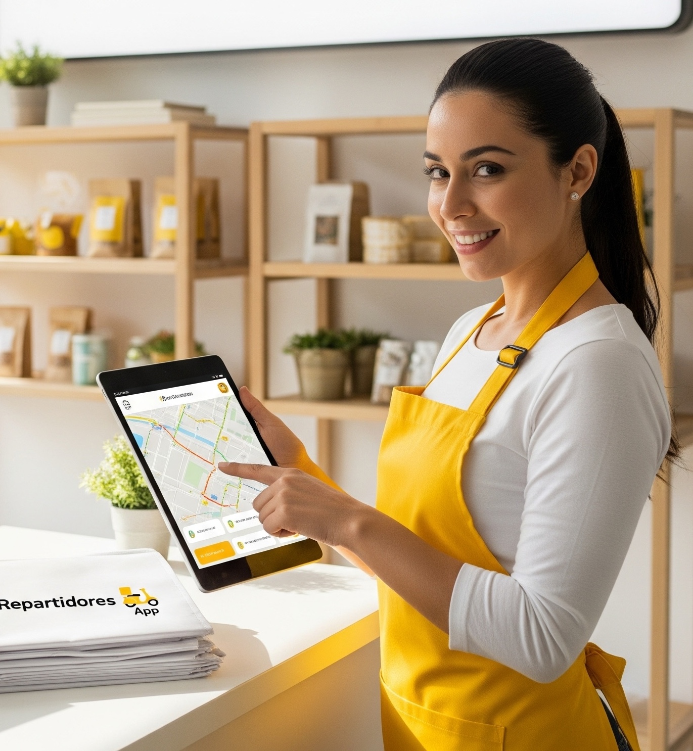A business owner managing deliveries on a tablet
